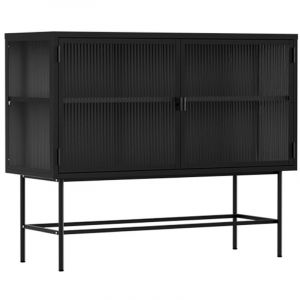 Oviala Buffet moderne 2 portes 110 cm en métal et verre noir