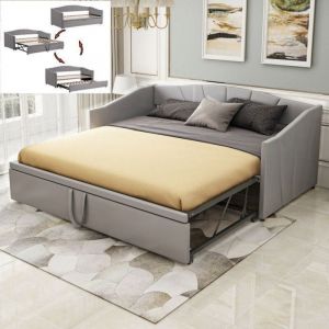 Oem Lit gigogne 90/180&times;200 cm 2 places Canap&eacute;-lit extensible avec sommier &agrave; lattes, tissu velours doux pour la peau, gris