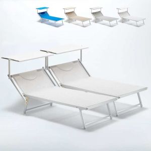 Image de Beach and Garden Design 2 Bain de soleil XXL professionnels chaises longue piscine transat aluminium ITALIA Extralarge | Blanc