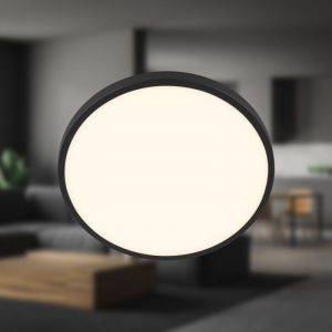 BRILONER - Plafonnier LED avec cache décoratif, lumière blanche chaude, 10,5 W, 1200 lm, ampoule LED, plafonnier, lampe de salon, lampe de cuisine, éclairage de plafond, couloir, 24 x 6 cm, noir
