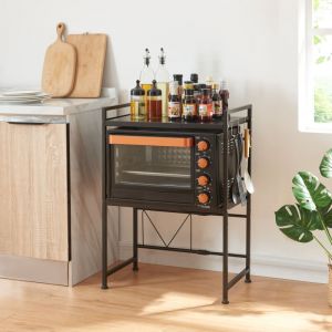 [en.casa] - tag&egrave;re &agrave; micro-ondes Sorsele avec 2 tablettes r&eacute;glables noir