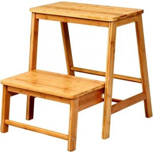 Escabeau pliable en bambou avec 2 marches 45 x 51 x 48 cm