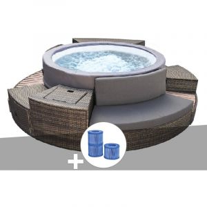 NetSpa Spa portable semi-rigide Vita Premium rond Bulles 4-6 places avec mobilier + 3 cartouches de filtration - Noir