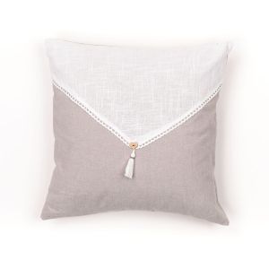 Declikdeco Coussin déhoussable avec pompon en coton beige 40x40