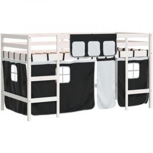VidaXL Lit Mezzanine Enfants Et Rideaux Blanc/Noir 90x190cm Pin Massif
