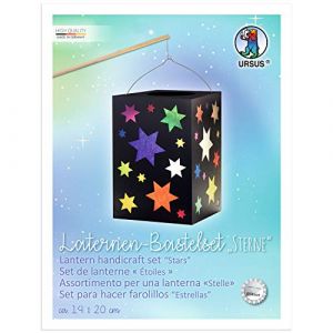 Ursus 2340099 – Kit de bricolage pour lanternes étoiles, env. 14 x 14 x 20 cm, 10 feuilles de papier transparent en 10 couleurs différentes, avec carton photo noir 300 g/m², idéal pour la prochaine