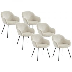 Lot de 6 chaises avec accoudoirs en velours c&ocirc;tel&eacute; et m&eacute;tal noir - Beige - MARENZIA