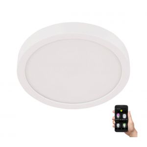 Eglo Plafonnier LED Fueva 5, Ø 28,5 cm, luminaire en saillie arrondi en métal blanc avec surface éclairée en plastique, lampe de plafond pour salle de bains, blanc neutre, IP44