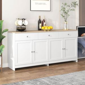 Buffet bahut - ADWOLT - Moderne - Bois blanc vein&eacute; - 4 portes - 3 tiroirs