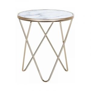 Beliani Table appoint effet marbre blanc et doré MERIDIAN II