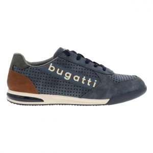 Bugatti Sneakers en cuir perforé bleu marine à lacets élastiqués