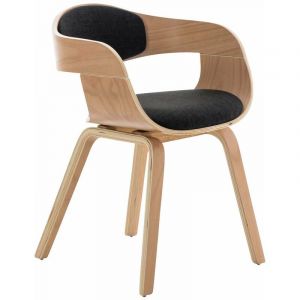 Décoshop26 Chaise de bureau sans roulettes visiteur en tissu et bois design retro et confort maximal naturel et gris foncé BUR10543
