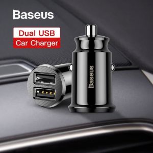 Baseus Mini Chargeur De Voiture USB Pour Tablette T&eacute;l&eacute;phone GPS 3.1A Chargeur Rapide Dual USB Voiture Phone Charger Noir