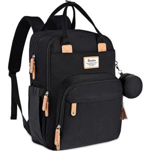 100% Sac à dos à langer RUVALINO Grand avec sac multifonctionnel pour bébé et matelas à langer mobile Porte-sucette, Taille unique, Noir