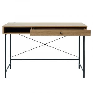DRAWER Bureau 1 tiroir, 1 niche en bois et métal L120cm - Rinto - Couleur - Bois clair