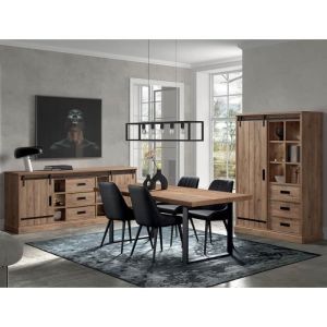 CEDRA - Ensemble S&eacute;jour Industriel Complet avec Table 200cm Pi&egrave;tement U