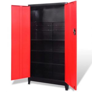 Armoire à outils avec 2 portes acier noir et rouge 180 cm coffre à outils 02_0003802