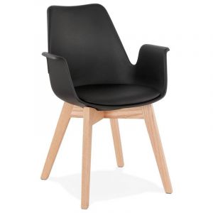 Chaise Design avec Accoudoirs "Ba " 82cm Noir & Naturel Prix