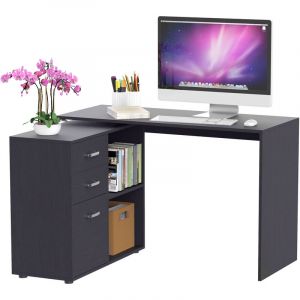 Homcom Bureau informatique multimédia modulable multi-rangements double niche + 3 tiroirs coulissants MDF noir 117x83x76cm Noir