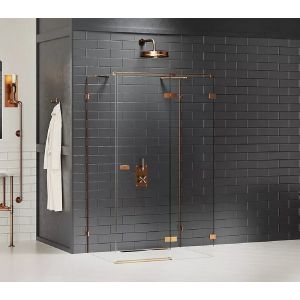 Cabine de douche droite 110x110 pivotante TAHITI COPPER BRUSHED,couleur: cuivre brossé, accès de face