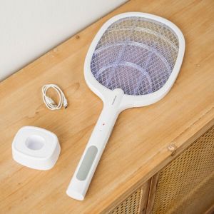 Innova Goods Raquette anti-insectes rechargeable Elecfly 3000 V UV LED 2 en 1 Blanc