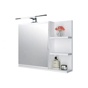 Armoire miroir de salle de bain avec étagères et éclairage LED, miroir de salle de bain, armoire miroir blanche, R