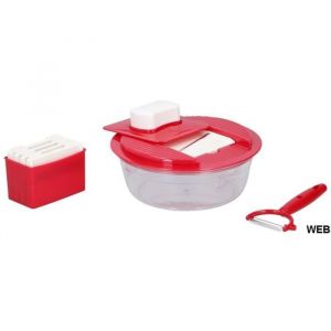 Alpina Multi Râpe - Avec plateau collecteur - Epluche-mince - 4 tailles de râpes - Blanc/Rouge