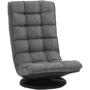 Image de Homcom Fauteuil lounge design capitonné inclinaison dossier et tétière réglable pivotant 360° revêtement lin gris chiné 54x73x84cm Gris