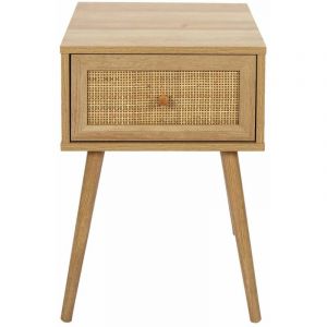 Maya - Chevet 1 Tiroir Effet Bois et Fa&ccedil;ade Rotin - Marron clair