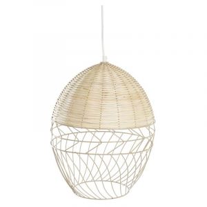 Suspension DKD Home Decor Métal Blanc Marron Clair Rotin 50 W (30 x 30 x 38 cm)
