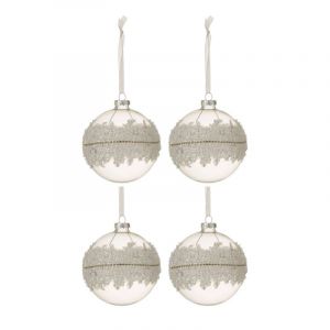 Lot de 4 Boules de Noël "Glace" 10cm Blanc & Argent Prix