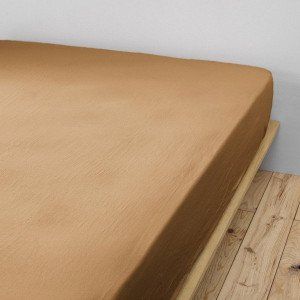 Drap housse gaze de coton (140 cm) Gaïa Camel