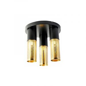 Qazqa Raspi - Plafonnier Industriel - 3 lumière - Ø 30 cm - Doré/Laiton - Rustique - Éclairage intérieur - Salon I Chambre I Cuisine I Salle à manger