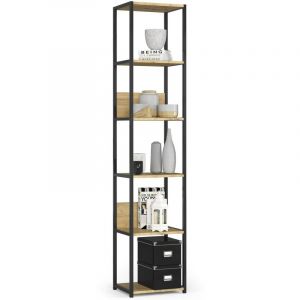 Tagère murale industrielle sur pied Akord Noire 40 cm façade Chêne Artisan 6 étagères 40x32x192 cm
