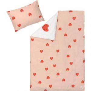Lässig Parure de lit 2 pièces pour Enfant en Coton Bio certifié GOTS - Heart Peach Rose/Lait