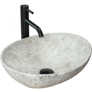 Image de Réa SOFIA LIGHT STONE LAVABO VASQUE A POSER CERAMIQUE IMITATION PIERRE OVALE MODERNE