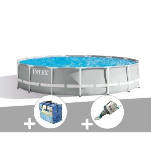 Intex Kit piscine tubulaire Prism Frame ronde 4,57 x 1,07 m + Bâche à bulles + Aspirateur