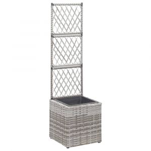 Jardinière lit surélevé plantes fleurs jardin en treillis 1 pot 30 x 30 x 107 cm résine tressée gris 02_0001257