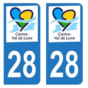 Lot 2 Autocollants Stickers plaque immatriculation voiture auto département 28 Eure-et-Loir Logo Région Centre-Val de Loire