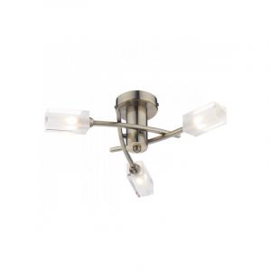 L inaire Center Plafonnier Morgan laiton antique et verre 3 ampoules