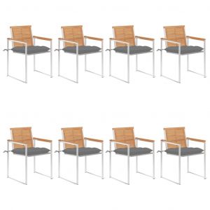 VidaXL Chaises de jardin 8 pcs avec coussins Bois de teck massif Gris