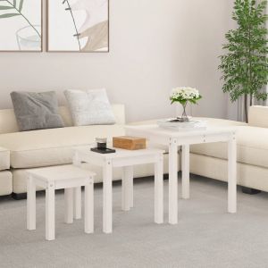 Image de VidaXL Tables gigognes 3 pcs Blanc Bois de pin massif Blanc