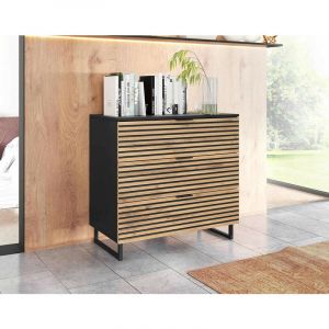 Commode - BESTMOBILIER - Olympie - 3 tiroirs - Bois et noir