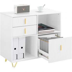 Sobuy Caisson de Bureau, Organiseur Bureau, Meuble de Rangement Bureau, Caisson de Rangement Bureau avec 3 Tiroirs et 2 Compartiments Ouverts,