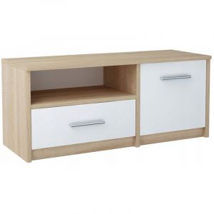 Meuble TV BODO 1D1S BLANC-Étagère SONOMA