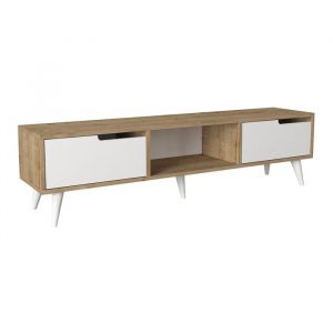 [en.casa] - Meuble tv Kullila 160 x 35 x 40 cm effet chêne / blanc