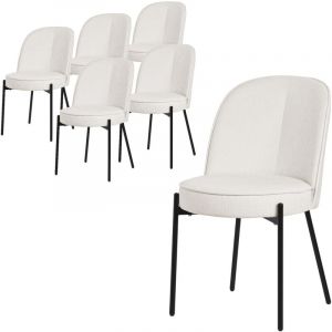 ML-Design Lot de 6 Chaises de Salle &agrave; Manger, Beige en Polyester avec Pieds M&eacute;talliques, Dossier Confortable Arrondi, Assise Rembourr&eacute;e, Si&egrave;ges