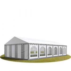 Intent24 TOOLPORT Tente Barnum de Réception 6x12 m PREMIUM Bâches Amovibles PVC 500 g/m² gris-blanc + Cadre de Sol Jardin.FR