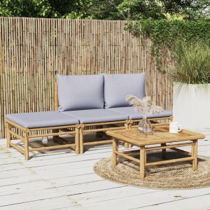 VidaXL Salon de jardin 4 pcs avec coussins gris clair bambou Brun