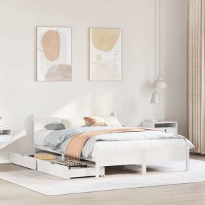 VidaXL Cadre de lit sans matelas blanc 140x190 cm bois de pin massif, meuble de chambre à coucher, sommier, lit en bois, lit, lit simple